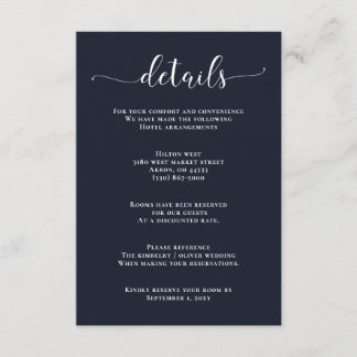 Navy Simple Calligraphy Modern Wedding Enclosure C Card