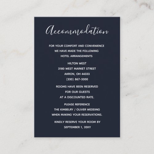 Navy Simple Calligraphy Modern Wedding  Enclosure Card