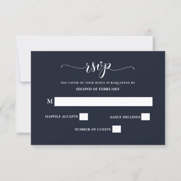 Navy Simple Calligraphy Modern Wedding RSVP Card