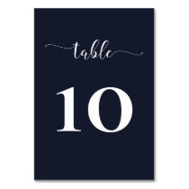 Navy Simple Calligraphy Modern Wedding  Table Number