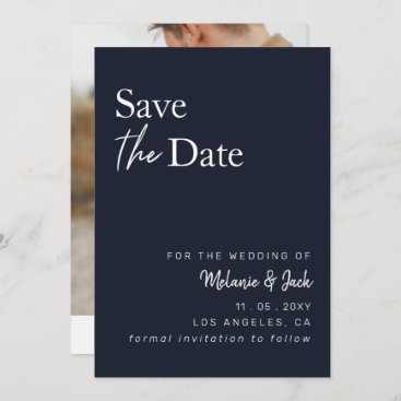 Navy Simple Calligraphy Photo Save The Date