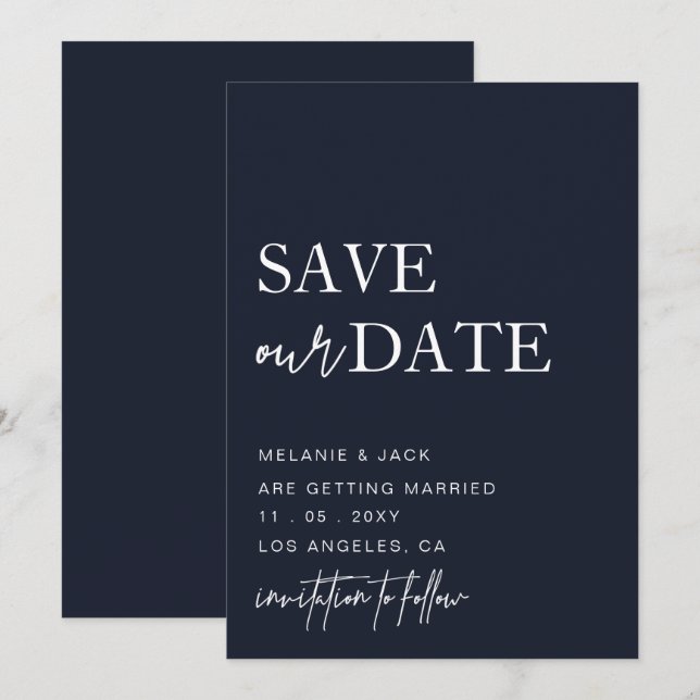 Navy Simple Calligraphy Save The Date (Front/Back)