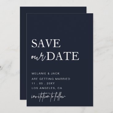 Navy Simple Calligraphy Save The Date