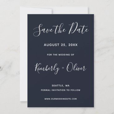 Navy Simple Calligraphy Save the Date
