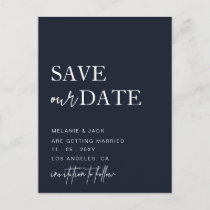 Navy Simple Calligraphy Save The Date  Announcement Postcard