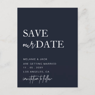 Navy Simple Calligraphy Save The Date Announcement Postcard