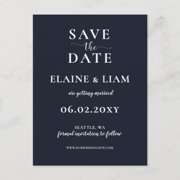 Navy Simple Calligraphy Save The Date  Announcement Postcard