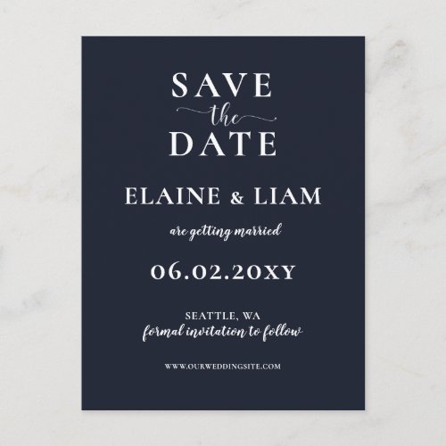 Navy Simple Calligraphy Save The Date  Announcement Postcard