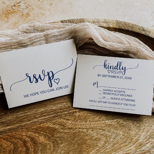 Navy Simple Calligraphy Song Request RSVP Card