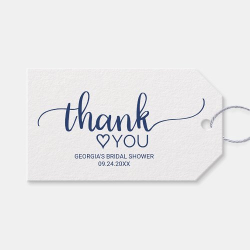 Navy Simple Calligraphy Thank You Bridal Shower Gift Tags