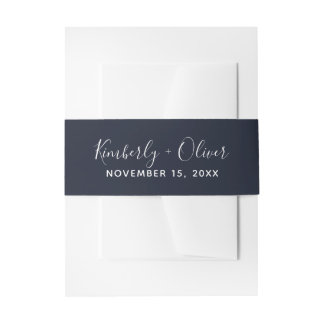 Navy Simple Calligraphy Wedding Invitation Belly Band