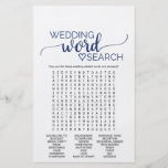 Navy Simple Calligraphy Wedding Word Search Game Flyer<br><div class="desc">This navy simple calligraphy wedding word search game is perfect for an elegant bridal shower. The front of the game card features "he said she said" which is a fun quiz about the bride and groom. The back of the card features a word find with wedding related words and phrases....</div>