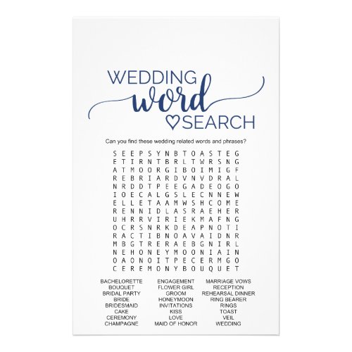 Navy Simple Calligraphy Wedding Word Search Game Flyer