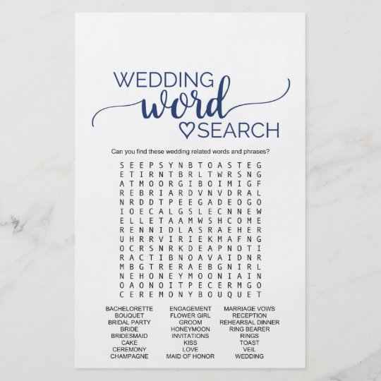 Navy Simple Calligraphy Wedding Word Search Game Flyer | Zazzle.com