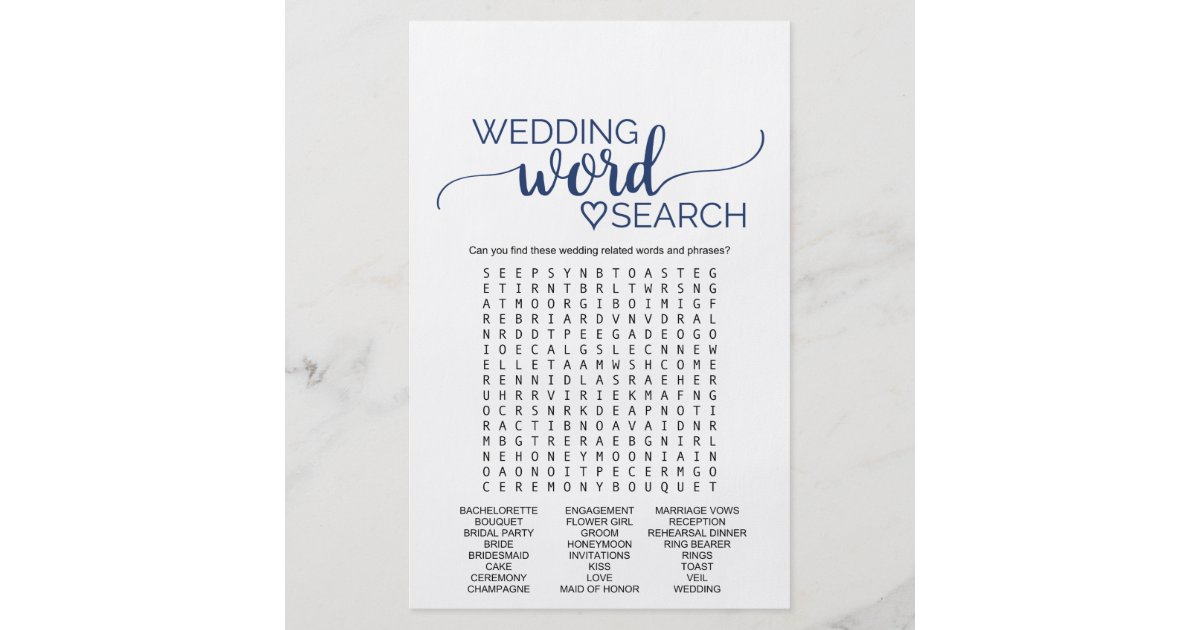 Navy Simple Calligraphy Wedding Word Search Game Flyer Zazzle Com