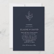 Navy Simple Elegant Modern Botanical Wedding Invitation