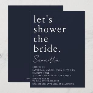 Navy Simple Elegant Modern Bridal Shower Invitation