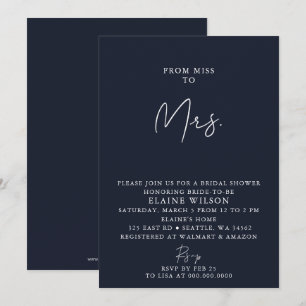 Navy Simple Elegant Modern Bridal Shower Invitation