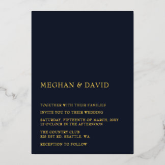 Navy Simple Elegant Modern Wedding Foil Invitation