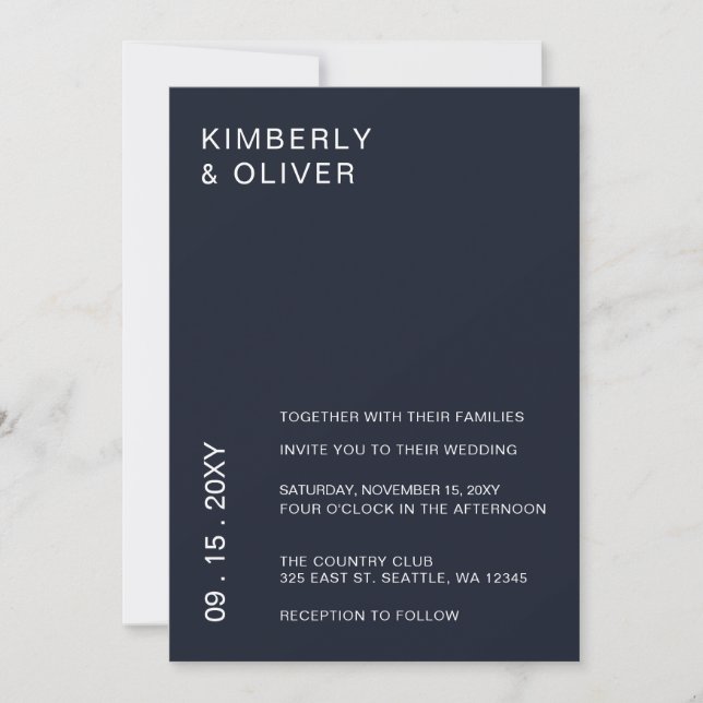 Navy Simple Elegant Modern Wedding Invitation (Front)