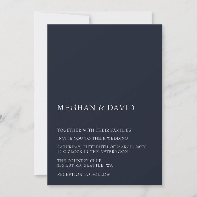 Navy Simple Elegant Modern Wedding   Invitation (Front)
