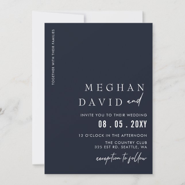 Navy Simple Elegant Modern Wedding Invitation (Front)