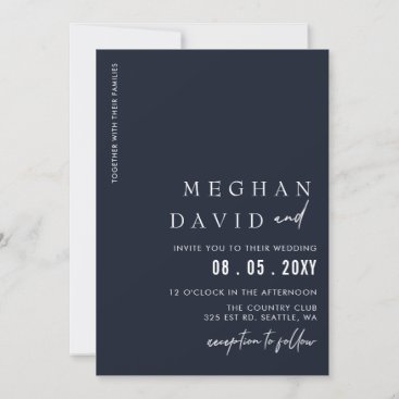 Navy Simple Elegant Modern Wedding Invitation