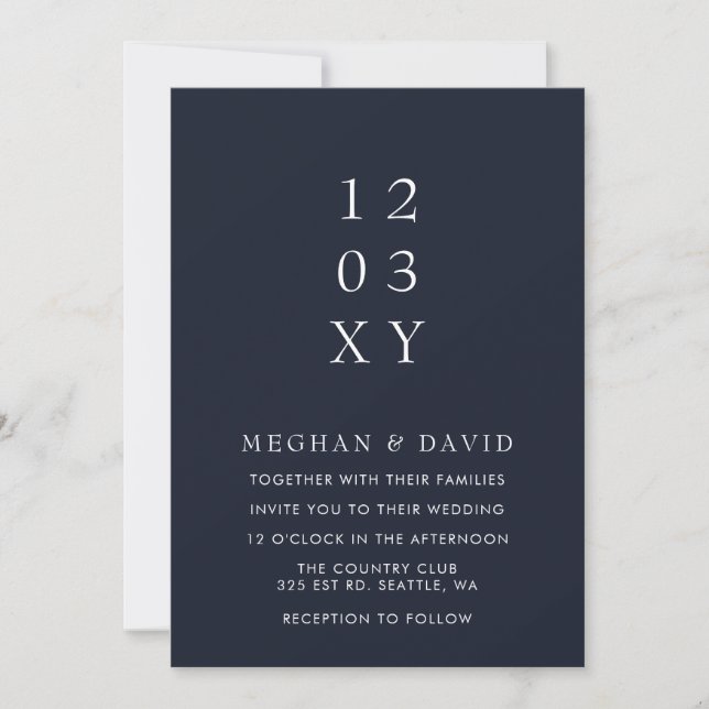 Navy Simple Elegant Modern Wedding  Invitation (Front)