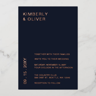 Navy Simple Elegant Modern Wedding Invitation Foil Invitation