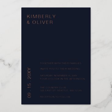 Navy Simple Elegant Modern Wedding Invitation Foil Invitation
