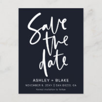Navy Simple Handwritten Calligraphy Save the Date Announcement Postcard