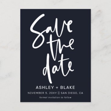 Navy Simple Handwritten Calligraphy Save the Date Announcement Postcard
