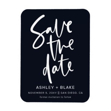Navy Simple Handwritten Calligraphy Save the Date Magnet