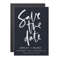 Navy Simple Handwritten Calligraphy Save the Date Magnetic Invitation