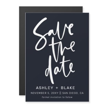 Navy Simple Handwritten Calligraphy Save the Date Magnetic Invitation