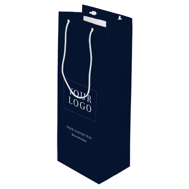 Navy Simple Minimal Business Logo Wine Paper Bag (Front Angled)