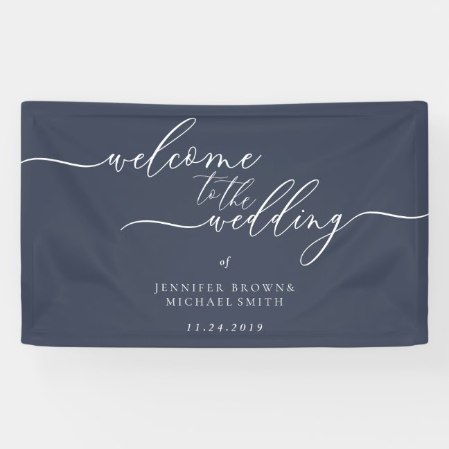 Navy Simple Romantic Calligraphy Welcome Wedding Banner