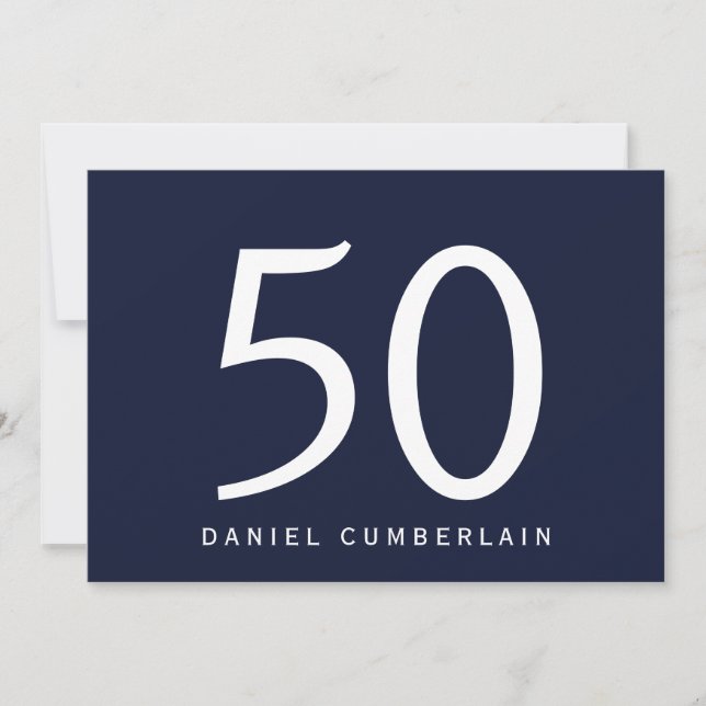 Navy Simple Surprise 50th Birthday Party Invitation (Front)