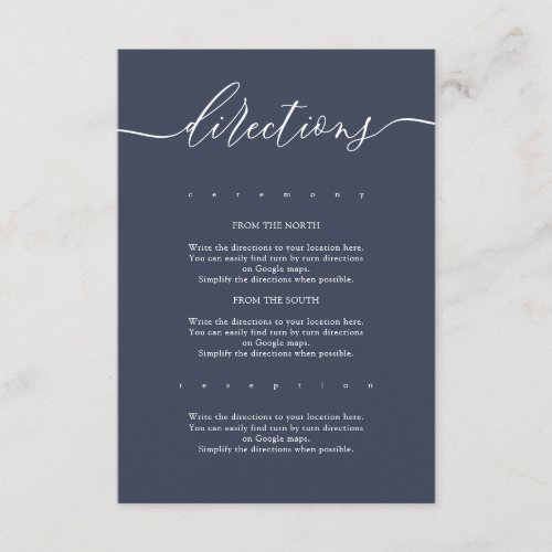 Navy Simple Wedding Directions Enclosure Card