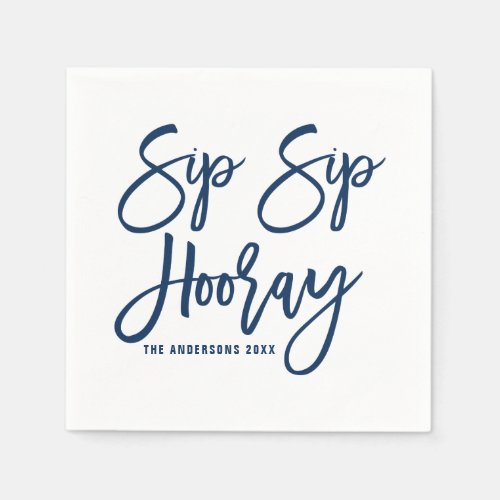 Navy Sip Sip Hooray Hand Lettered Paper Napkins