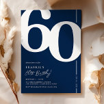 Navy Sixty 60th Birthday Party Invitation<br><div class="desc">Stylish navy 60th birthday party invitations featuring the number '60' in a large bold serif font,  and a modern invite template that is easy to personalize.</div>