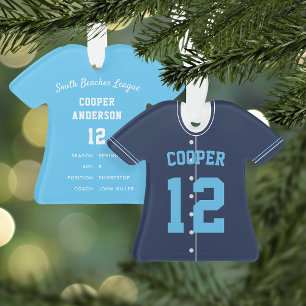 Navy & Sky Blue Baseball Jersey Player Stats Ornament