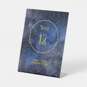 Navy Sky Gold Stars Tabletop Pedestal Sign