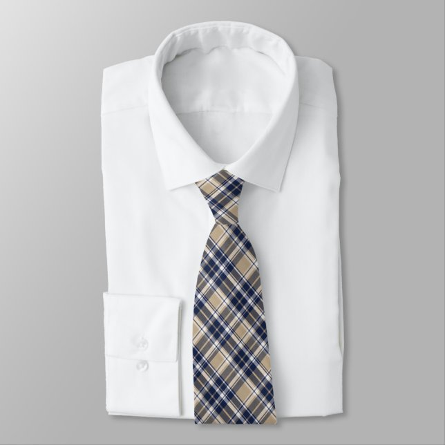 Navy, Slate Blue, Khaki... & White Classic Plaid Neck Tie (Tied)