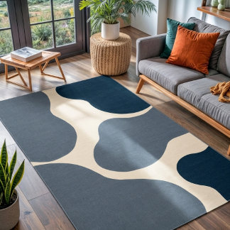 Navy & Slate Organic Fluid Stone Pattern Rug