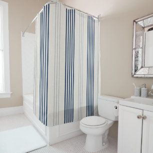 Navy Slate Ticking Stripe Linen Texture Shower Curtain
