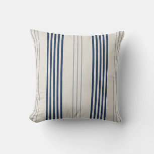 Navy Slate Ticking Stripe Linen Texture Throw Pillow