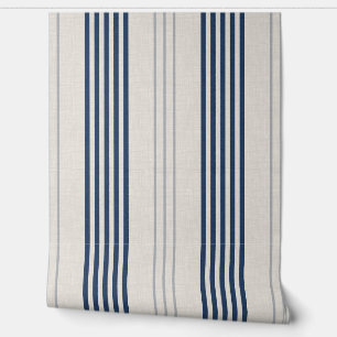 Navy Slate Ticking Stripe Linen Texture Wallpaper