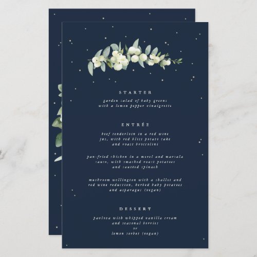 Navy SnowberryEucalyptus 3 Course Wedding Menu