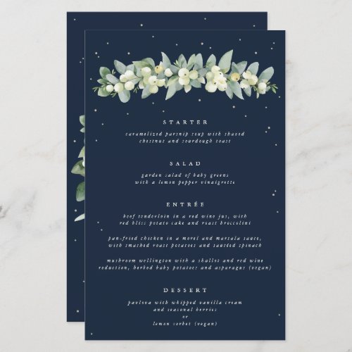 Navy SnowberryEucalyptus 4 Course Wedding Menu